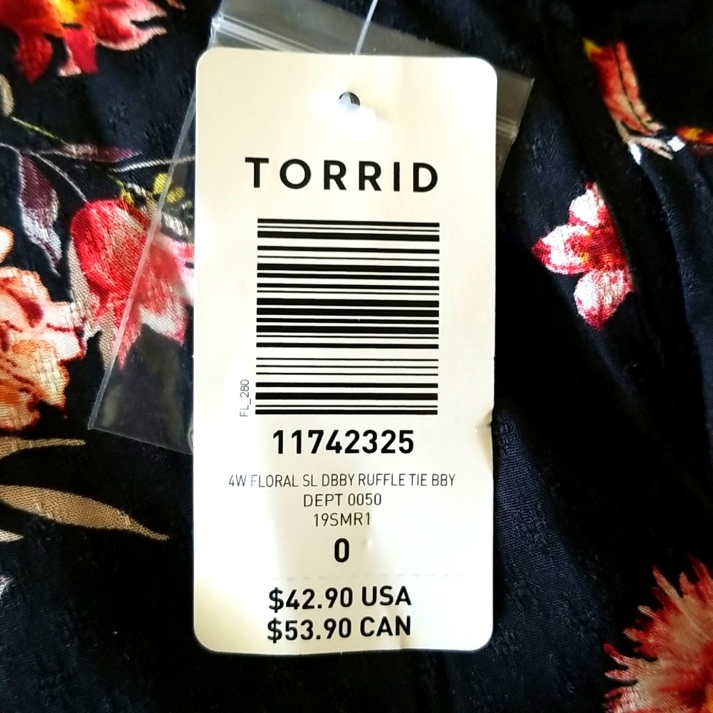 Torrid Romantic Floral Babydoll Blouse Stretch Waist Flutter Sleeves NWT - Picture 7 of 7